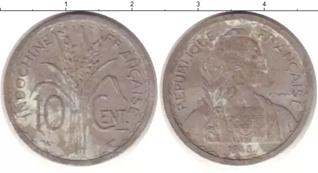 Монета 10 центов Индокитая 1945 года Алюминий