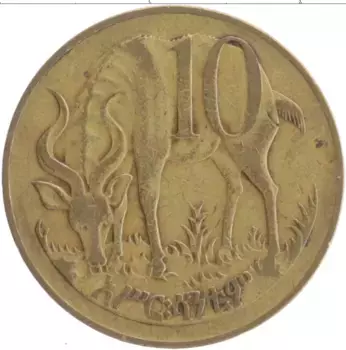 Монета 10 центов Эфиопии 1977 года Латунь