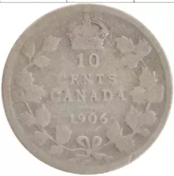 Монета 10 центов Канады 1906 года Серебро Эдуард VII