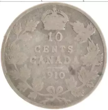 Монета 10 центов Канады 1910 года Серебро Эдуард VII