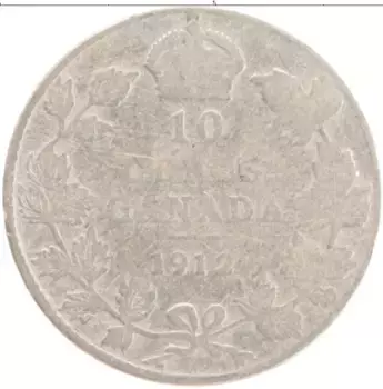 Монета 10 центов Канады 1912 года Серебро Георг V