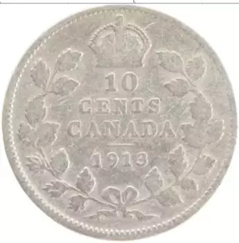 Монета 10 центов Канады 1913 года Серебро Георг V