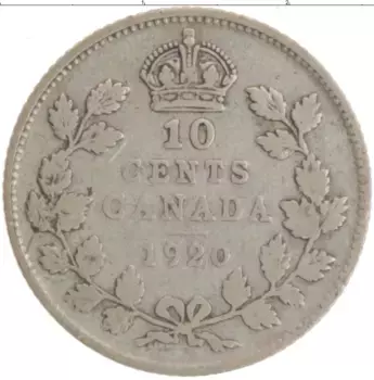 Монета 10 центов Канады 1920 года Серебро Георг V
