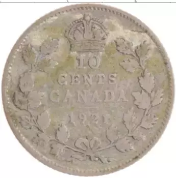 Монета 10 центов Канады 1921 года Серебро Георг V