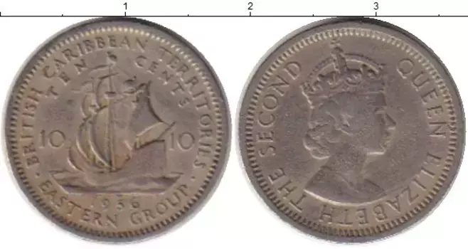Монета 10 центов Кариб 1956 года Медно-никель Елизавета II