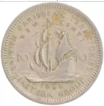 Монета 10 центов Кариб 1961 года Медно-никель Елизавета II