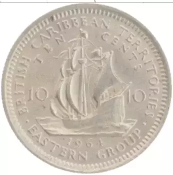 Монета 10 центов Кариб 1964 года Медно-никель Елизавета II