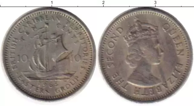 Монета 10 центов Кариб 1965 года Медно-никель Елизавета II