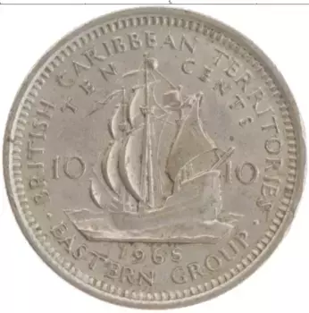 Монета 10 центов Кариб 1965 года Медно-никель Елизавета II