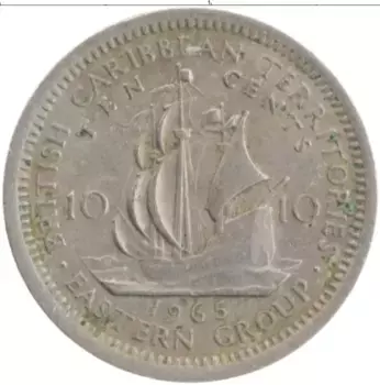 Монета 10 центов Кариб 1965 года Медно-никель Елизавета II