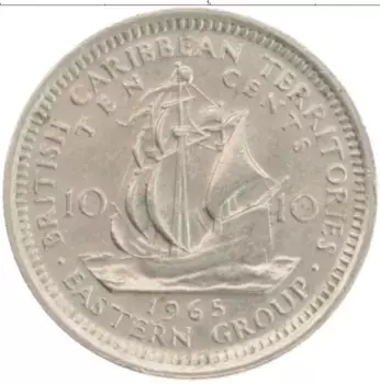 Монета 10 центов Кариб 1965 года Медно-никель