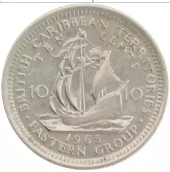 Монета 10 центов Кариб 1965 года Медно-никель