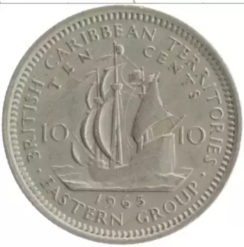 Монета 10 центов Кариб 1965 года Медно-никель Елизавета II