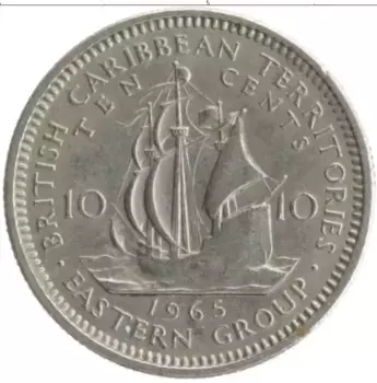 Монета 10 центов Кариб 1965 года Медно-никель Елизавета II