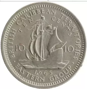 Монета 10 центов Кариб 1965 года Медно-никель Елизавета II