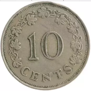 Монета 10 центов Мальты 1972 года Медно-никель