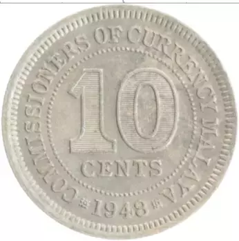 Монета 10 центов Малайи 1948 года Медно-никель Георг VI
