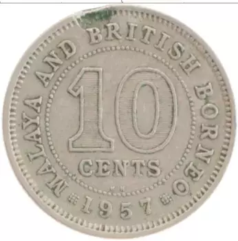 Монета 10 центов Малайи 1957 года Медно-никель Елизавета II