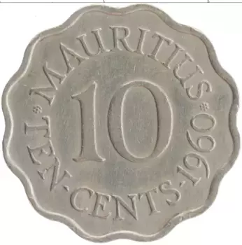 Монета 10 центов Маврикия 1960 года Медно-никель Елизавета II