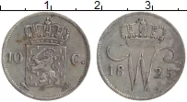 Монета 10 центов Нидерланд 1825 года Серебро Вильгельм