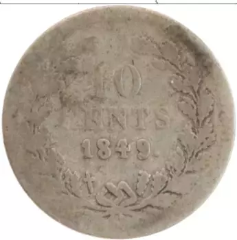 Монета 10 центов Нидерланд 1849 года Серебро Виллем II