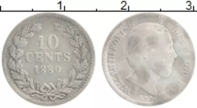 Монета 10 центов Нидерланд 1880 года Серебро Вильям III