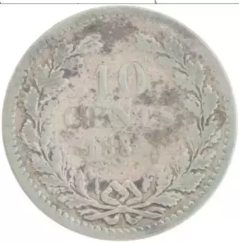 Монета 10 центов Нидерланд 1885 года Серебро Вильям III