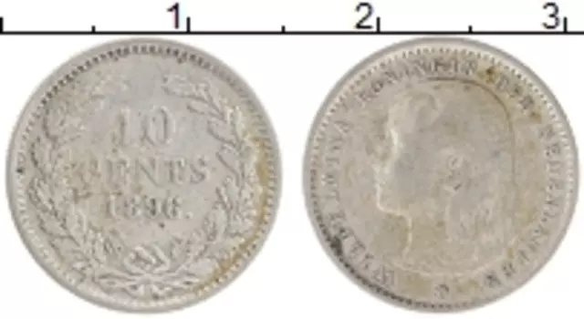 Монета 10 центов Нидерланд 1896 года Серебро Вильгельмина