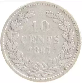 Монета 10 центов Нидерланд 1897 года Серебро Вильгельмина