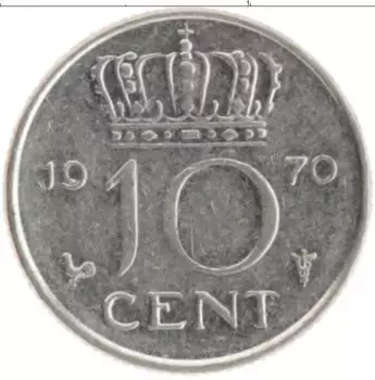 Монета 10 центов Нидерланд 1970 года Медно-никель Юлиана