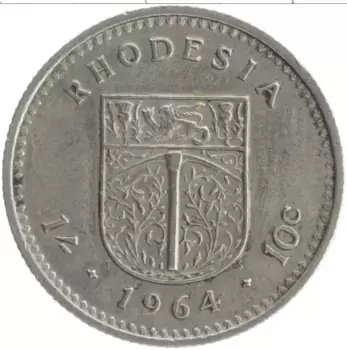 Монета 10 центов Родезии 1964 года Медно-никель Елизавета II