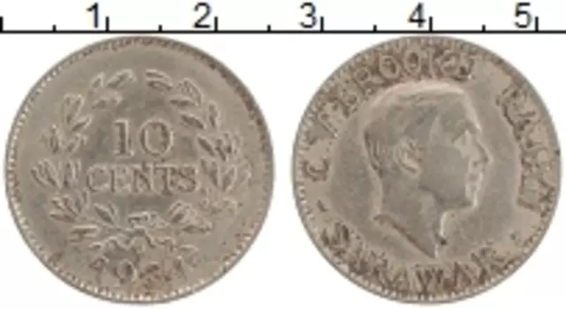 Монета 10 центов Саравака 1934 года Медно-никель Раджа Брук