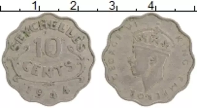 Монета 10 центов Сейшел 1944 года Медно-никель Георг VI