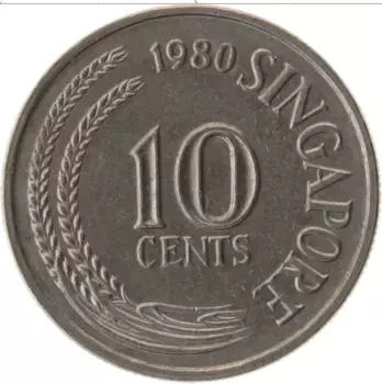 Монета 10 центов Сингапура 1980 года Медно-никель