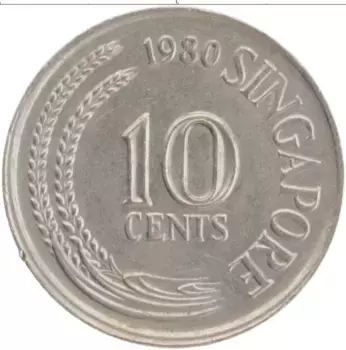 Монета 10 центов Сингапура 1980 года Медно-никель