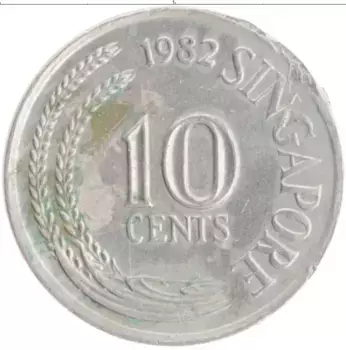 Монета 10 центов Сингапура 1982 года Медно-никель