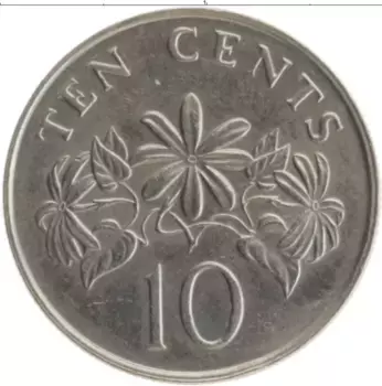 Монета 10 центов Сингапура 1986 года Медно-никель