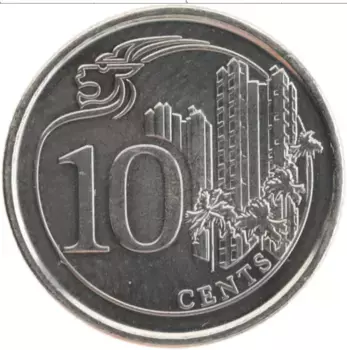 Монета 10 центов Сингапура 2013 года Медно-никель