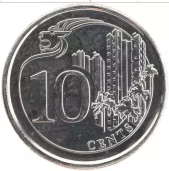 Монета 10 центов Сингапура 2013 года Медно-никель