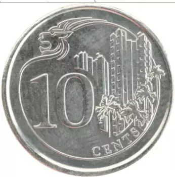 Монета 10 центов Сингапура 2013 года Медно-никель