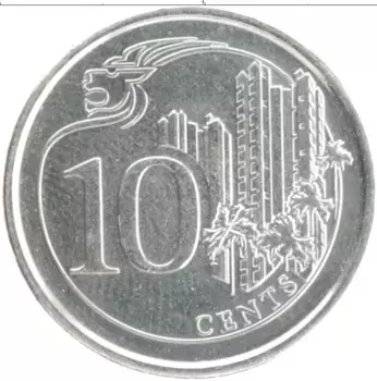 Монета 10 центов Сингапура 2013 года Медно-никель