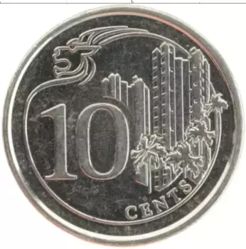 Монета 10 центов Сингапура 2014 года Медно-никель