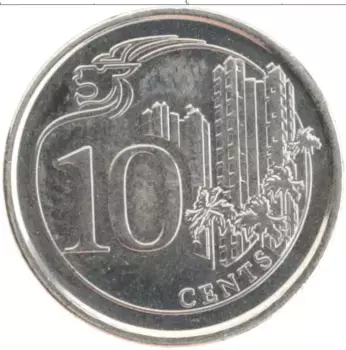 Монета 10 центов Сингапура 2014 года Медно-никель