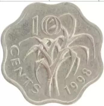 Монета 10 центов Свазиленда 1998 года Медно-никель Мсвати III