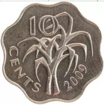 Монета 10 центов Свазиленда 2009 года Медно-никель Мсвати III