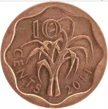 Монета 10 центов Свазиленда 2011 года Бронза Мсвати III