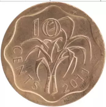 Монета 10 центов Свазиленда 2011 года Бронза Мсвати III