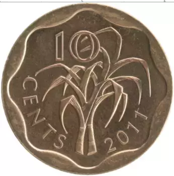 Монета 10 центов Свазиленда 2011 года Бронза Мсвати III