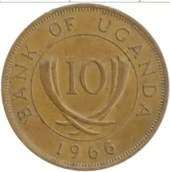 Монета 10 центов Уганды 1966 года Бронза