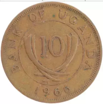 Монета 10 центов Уганды 1966 года Бронза